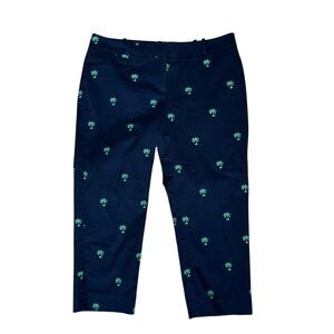 Talbots Signature 10 Petite Navy Blue Palm Tree Embroidered Crop Capri Pants